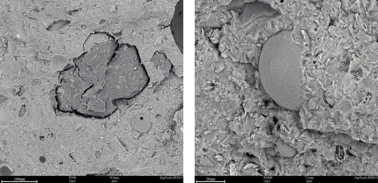 左邊為骨料，右邊為粉煤灰