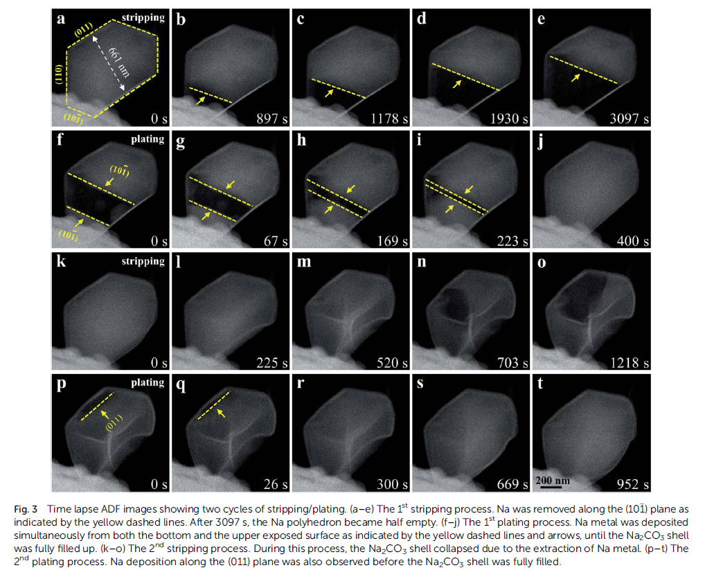 燕山大學(xué):鈉金屬沉積/剝離動力學(xué)過程的原位觀察(圖4) 圖 原位充放電4.png